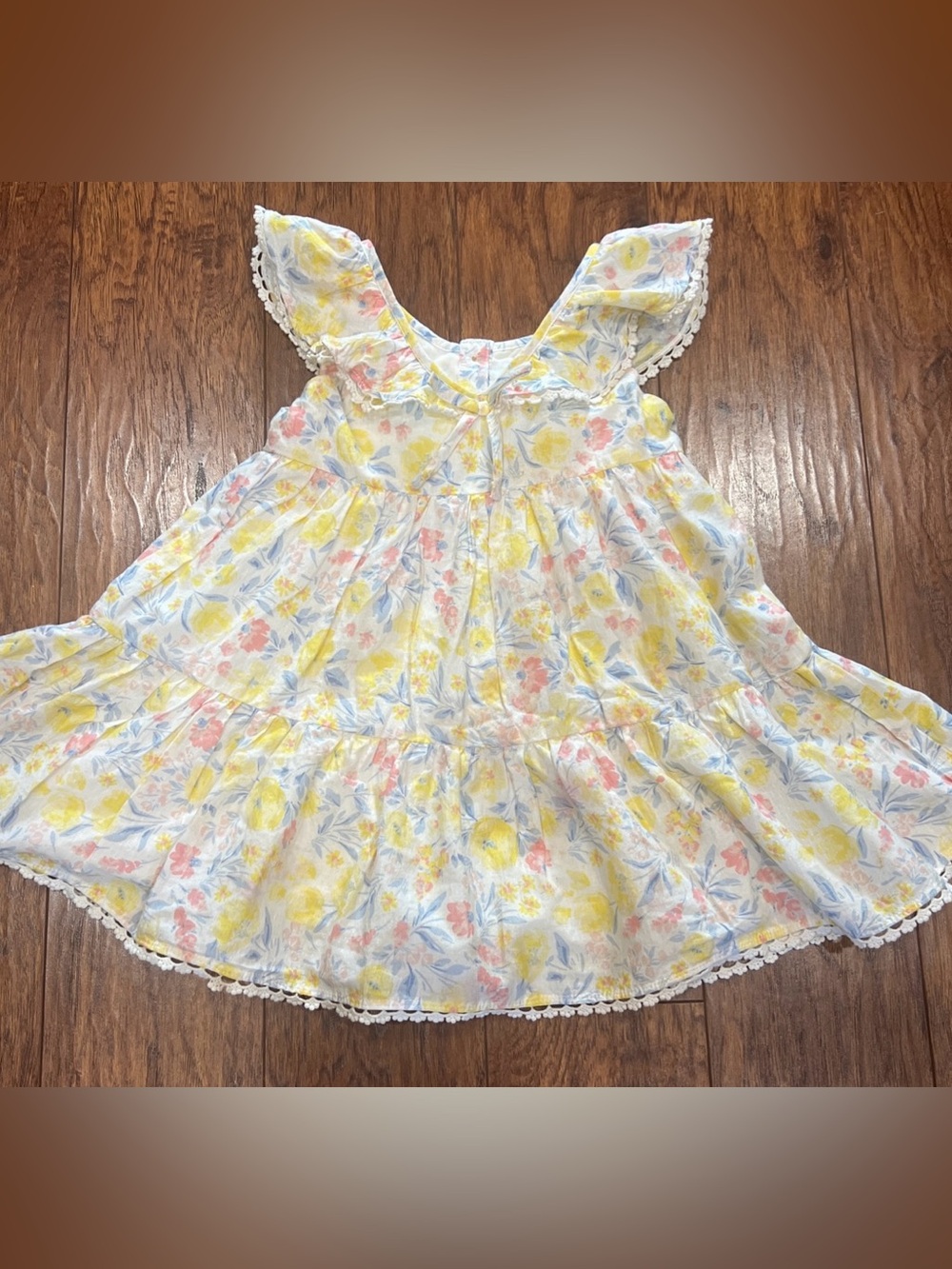 Tommy Bahama Boho Dress Girls SZ4 T Floral Ruffle Sundress Crocheted Lace Trim